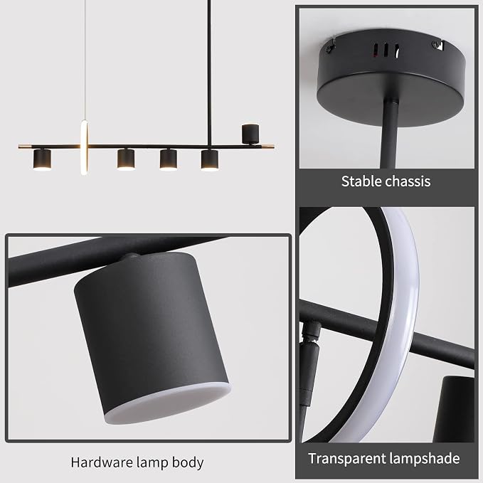 Siittoo 40" Modern LED Pendant Light, Dimmable Black Kitchen Island Light | 40W Remote-Controlled LED, Adjustable 3000K-6000K Lighting with Spotlights for Kitchen Island, Dining Room & Bar