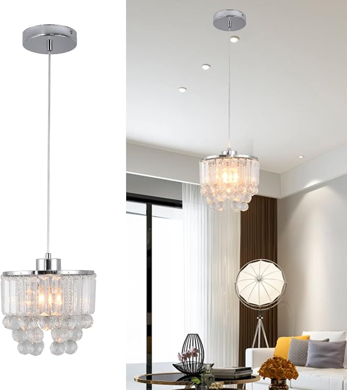 Set of 2 Polished Crystal Chandelier Pendant Light,Cord Adjustable Hanging Pendant Lamp, Modern Light Crystal Decorative Pendant Lighting Fixture for Kitchen Island Dining Room Cafe Shops Restaurants