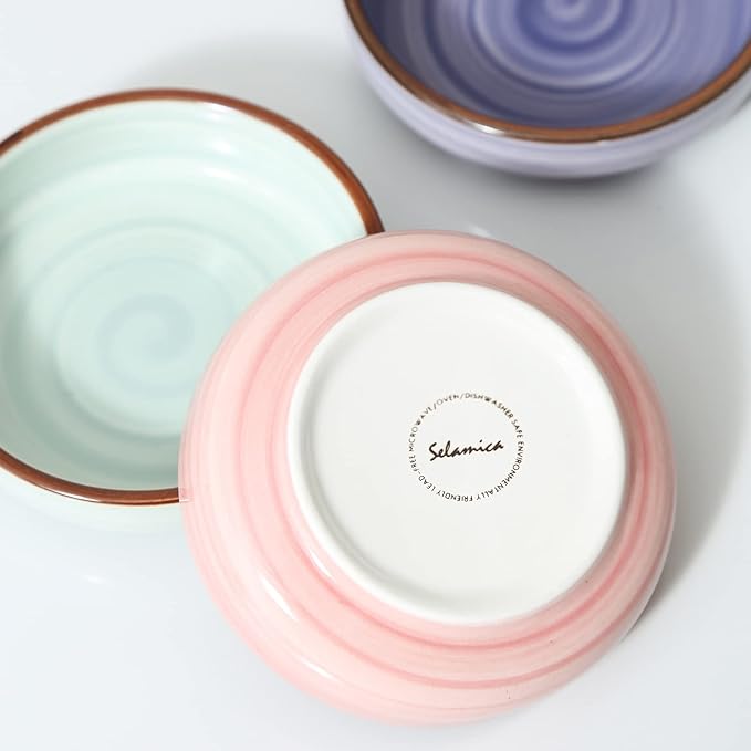Selamica Ceramic 2.5 OZ Soy Sauce Dish Dipping Bowls Set of 6, 3.3 Inch Small Side Dish Pinch Bowls, Mini Bowls for Condiments, Ketchup, BBQ, Sushi, Gradient Color
