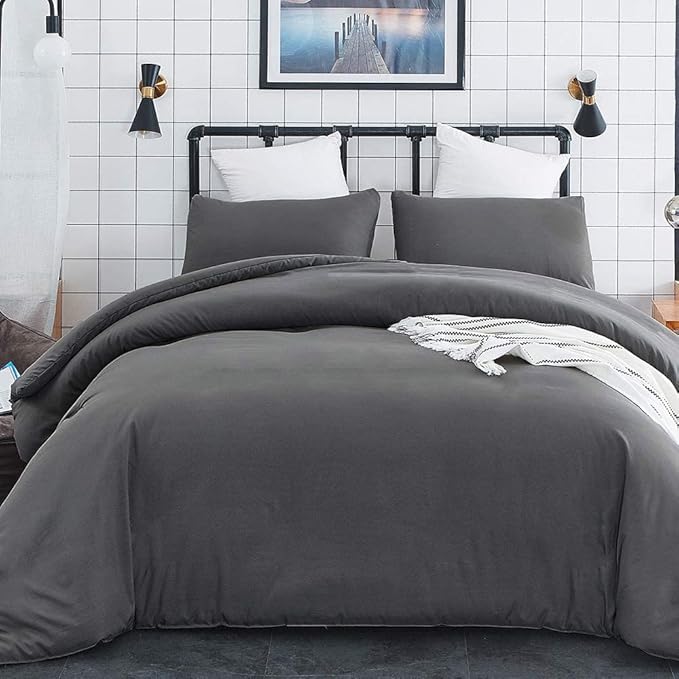Deep Grey Comforter Set King Dark Gray Beddig Set Women Solid Gray Color Bedding Set 3 Pieces with 2 Pollowcases Lightweight Durable Gray Blanket Sets Breathable Gray Bed Comforter Set King