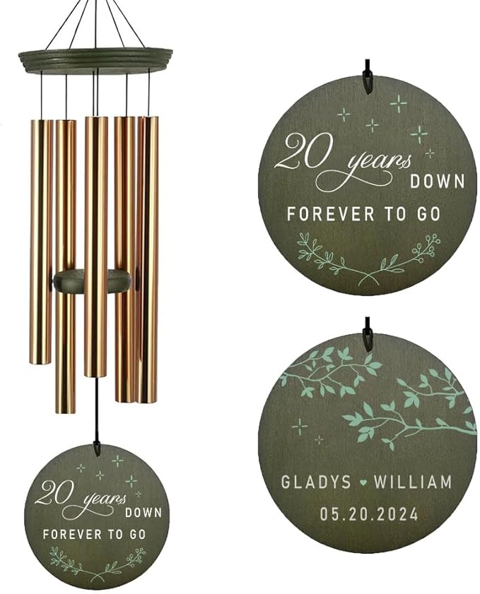 ASTARIN Personalized 20th 50th Anniversary Wind Chime, Happy Anniversary Wedding Valentine's Day Gift for Wife Husband Men Women Sister, Golden Keepsake Decorations for Parents Couples