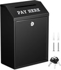 Yaocom Safe Metal Cash Box for Farm Stand – Money Drop and Secure Donation Collection, Wall Mount Lockable Unit with Pre Drilled Holes for Outdoor Self Serve(Black,11.8 x 8.6 x 4.7 Inch)