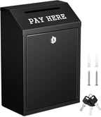 Yaocom Safe Metal Cash Box for Farm Stand – Money Drop and Secure Donation Collection, Wall Mount Lockable Unit with Pre Drilled Holes for Outdoor Self Serve(Black,11.8 x 8.6 x 4.7 Inch)