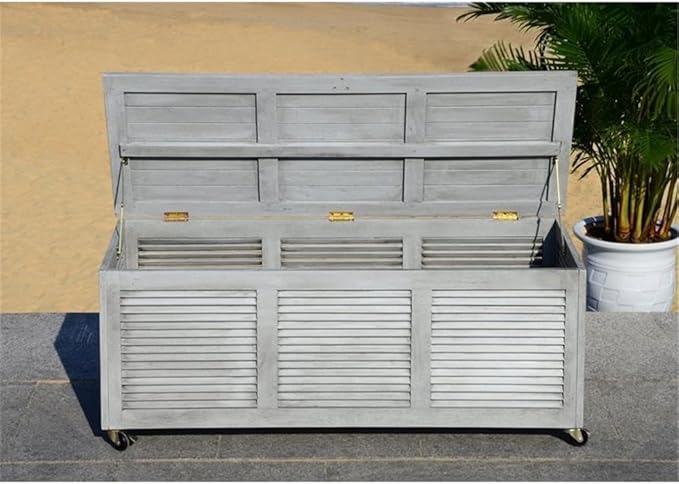 Safavieh PAT7038B Outdoor Collection Elina Grey Wash 47.2" Cushion Deck Box