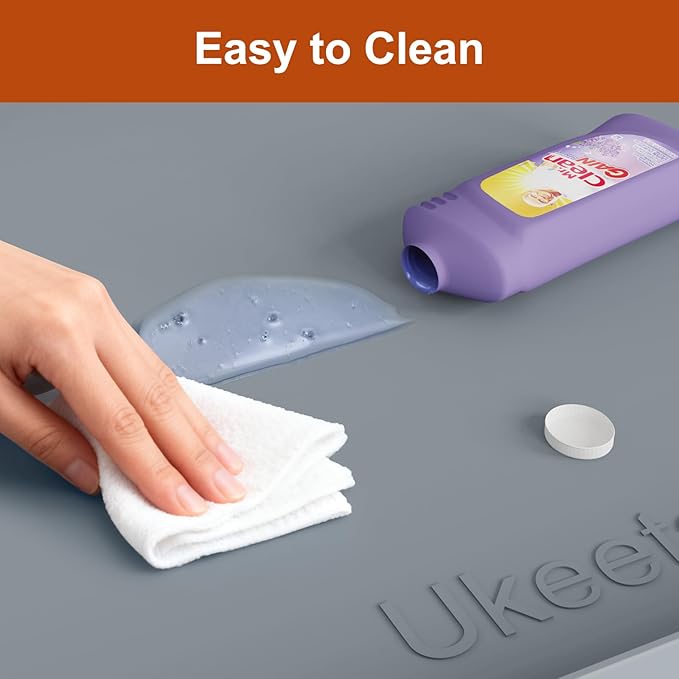 ukeetap 19" x 19" Extra Thick Silicone Mat Waterproof with Raised Edge, Under Sink Mat for Kitchen & Bathroom, Kitchen Cabinet Liner, Multi-Purpose for Storage & Protection, Gray
