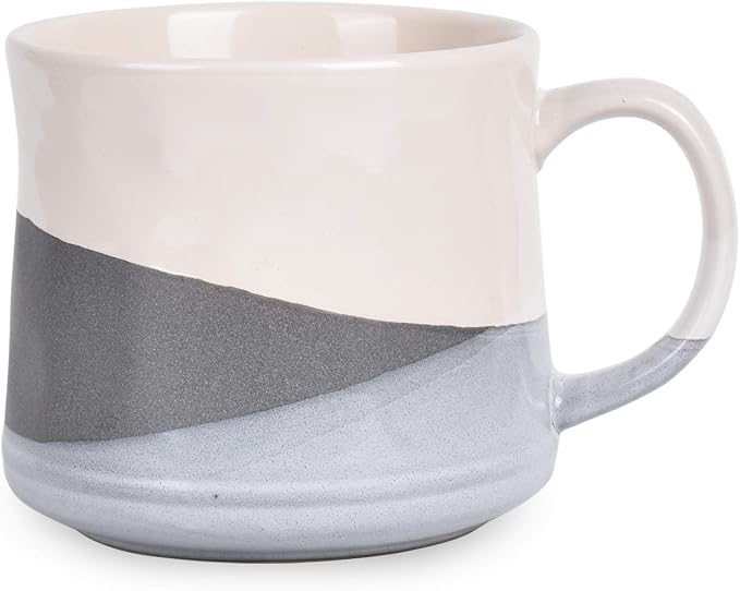 Bosmarlin Large Stoneware Coffee Mug, Big Tea Cup for Office and Home, 21 Oz, Dishwasher and Microwave Safe, 1 PCS (Geometry-Grey)