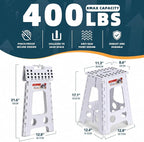 ACSTEP 17.5 Inch Heavy Duty Folding Step Stool for Adults, 400 lbs, White | Collapsible Stepping Stool for Adults with Handle and Non-Slip Surface, for Kitchen, Garage, Bedroom and Outdoor Tasks
