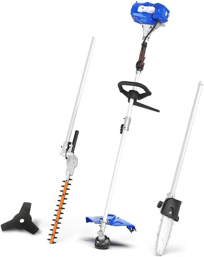 WILD BADGER POWER 26cc Weed Wacker Gas Powered, String Trimmer/Edger, Pole Saw, Hedge Trimmer and Brush Cutter Blade, 4-in-1 Multi Yard Care Tools, Rubber Handle & Shoulder Strap Included