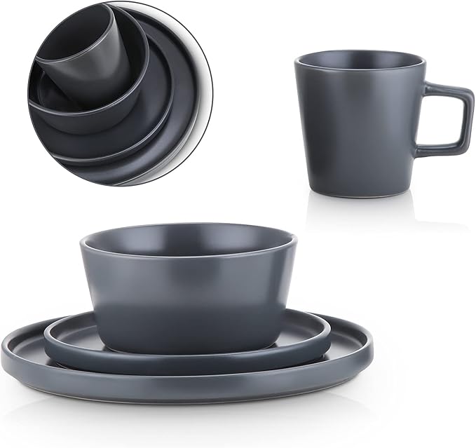 Stone Lain 32 Piece Stoneware Dinnerware Set, Service for 8, Gray Matte