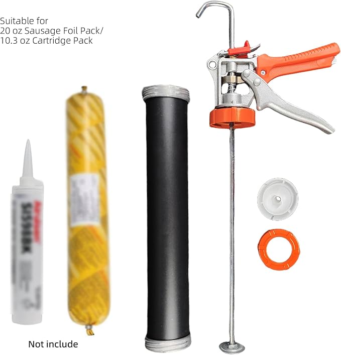 Sausage Caulking Gun,20 oz Sausage Foil Pack/10 oz Cartridge Adhesive Dual-Purpose,18:1 Thrust,15” Aluminum Sealant Manual Caulk Gun Kit With 6 Cone Nozzles (1 Pack)