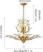 Ganeed Crystal Chandeliers,Vintage Pendant Lighting Crystal Chandelier Lighting Fixtures with 8 Lights,Ceiling Light Fixture for Living Room Bedroom Restaurant Porch Hallway (Gold)