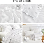 7 Pieces Tufted Dots Bed in a Bag King Comforter Set with Sheets White , Soft and Embroidery Shabby Chic Boho Comforters, Solid Color with Pom Pom Design, Jacquard Tufts Bedding Set for All Season