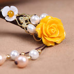 Wooden Hair Pins 7" Chinese Yellow Flower Hair Sticks For Long Hair 1 Pack Buns Accessories for Girl