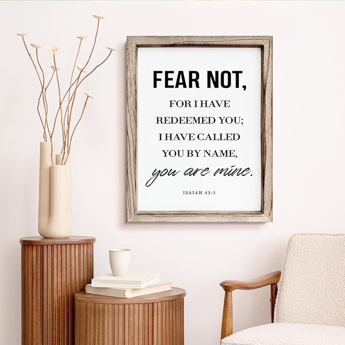 Christian Wooden Wall Sign, Bible Verse Hanging Decor, Master Bedroom Decors, Religious Home Decor, Framed Wall Plaque Sign 15 * 11.5 inches, Christian Gift, Fear Not, for I Have Redeemed You