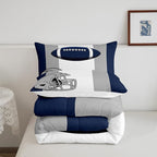 Feelyou Kids Football Comforter Set Queen Size Rugby Sports Bedding Set for Boys Teens Decor Soccer Ball Game Comforter American Football Grey Blue Duvet Set Quilt 3Pcs Boys