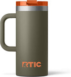 RTIC 16oz Road Trip Travel Mug with Lid and Handle, Ceramic Lined, Insulated, Stainless Steel, Metal, Double Wall Vacuum-Insulation, Portable Coffee, Tea Cup for Hot and Cold Drink, Trailblazer