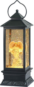 Eldnacele Musical Singing and Lighted Plug-in & Battery Operated Lighted Christmas Water Glittering Snowing Globe Christians Church Lantern for Home Decoration Angel