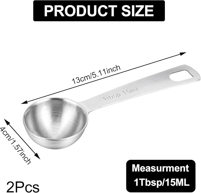 2 Pcs Measuring Spoons Tablespoon Measuring Spoon 1 Tbsp (3 tsp | 15 ml |15 cc| 0.5 oz) Mini Spoons Stainless Steel Measuring Spoons for Kitchen Cooking Spoon(Silver)