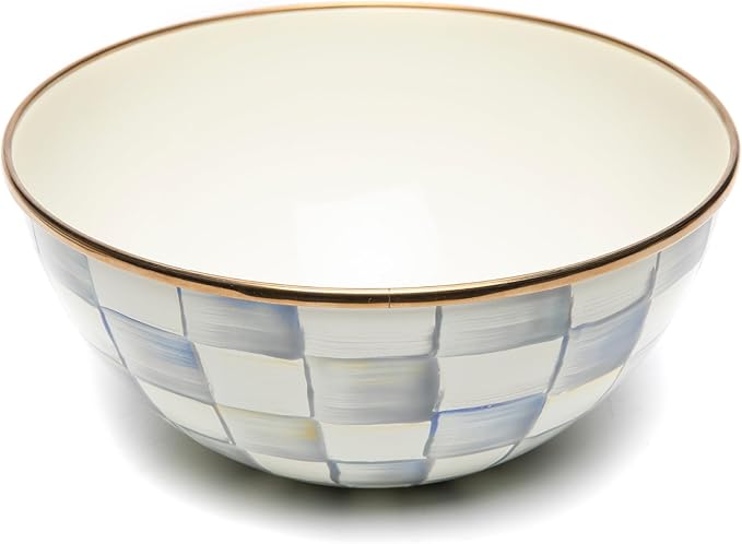 MACKENZIE-CHILDS Enamel Everyday Bowl, Serving Bowl for Entertaining, Small, Gray-and-White Sterling Check, Set of 1