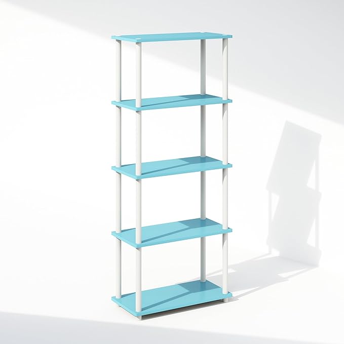 Furinno Turn-N-Tube 5-Tier Multipurpose Compact Display Rack, Shelving Unit, Bookcase, Light Blue/White