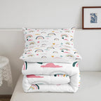 Erosebridal Kids Rainbow Bedding Set, Girly Love Heart Comforter Set Twin Size Cartoon Rainbow Cloud Duvet Sets for Girls Boys Women Bedroom Decor, Soft Microfiber Down Comforter 2 Pieces,Colorful