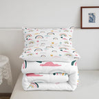 Erosebridal Kids Rainbow Bedding Set, Girly Love Heart Comforter Set Queen Size Cartoon Rainbow Cloud Duvet Sets for Girls Boys Women Bedroom Decor, Soft Microfiber Down Comforter 3 Pieces,Colorful