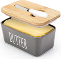 Ceramic Butter Dish with Lid and Knife & Silicone Seal for Countertop Grey | Suitable Capacity, Great Sealing, Home Decor Kitchen Gift Housewarming Gift