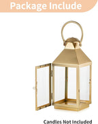 NUPTIO Gold Lanterns Decorative for Wedding: 11.3 Inch Tall Metal Lantern Decor with Glass - Outdoor Candle Holder for Table Centerpiece Dining Room Mantel Patio