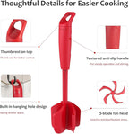 Ourokhome Meat Chopper and Potato Masher, Heat Resistant Nylon Ground Beef Smasher for Hamburger, 5 Curved Blades Nonstick Safe Mixer & Stirrer, Practical Kitchen Gadgets, Red
