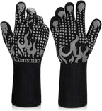 Comsmart BBQ Gloves, 1472F Heat Resistant Silicone Non-Slip Oven Mitts, Long Kitchen Gloves Perfect for Grilling, Cooking, Baking, Cutting