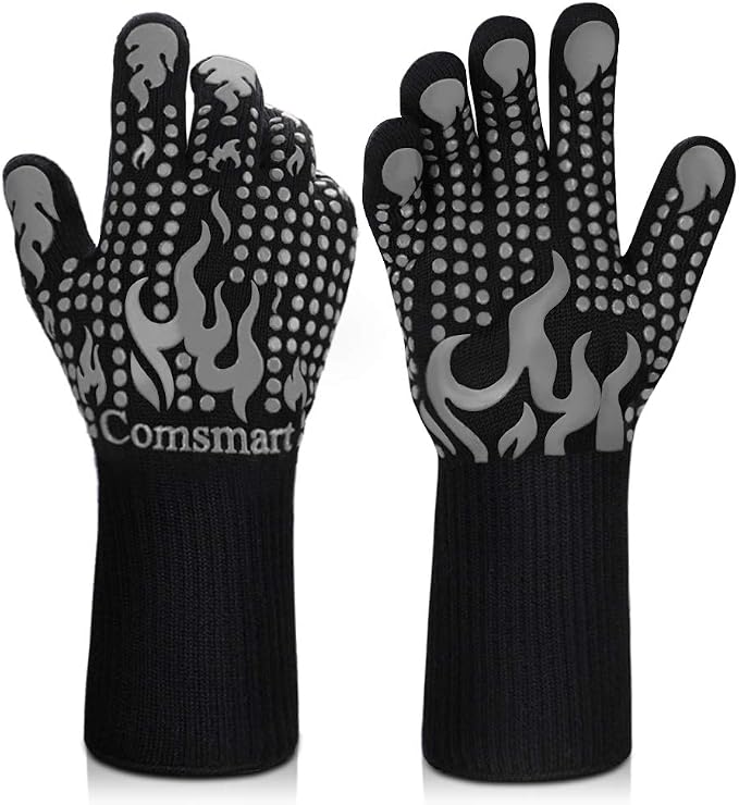 Comsmart BBQ Gloves, 1472F Heat Resistant Silicone Non-Slip Oven Mitts, Long Kitchen Gloves Perfect for Grilling, Cooking, Baking, Cutting