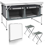 CampLand Outdoor Folding Table Aluminum Lightweight Height Adjustable with Storage Organizer for BBQ, Party, Camping