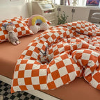 Wellboo Orange White Plaid Comforter Sets Queen Women Girls Light Red Checkerboard Bedding Comforters Cotton Rust Caramel and White Checkered Geometric Quilts Adults Modern Grid Abstract Simple Bed