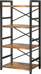 Bookshelf, 4 Tier Small Bookcase, Organizers and Storage, Metal Small Bookcase, Rustic Book Shelf Organization and Storage for Living Room, Bedroom, and Home Office(Rustic Brown)