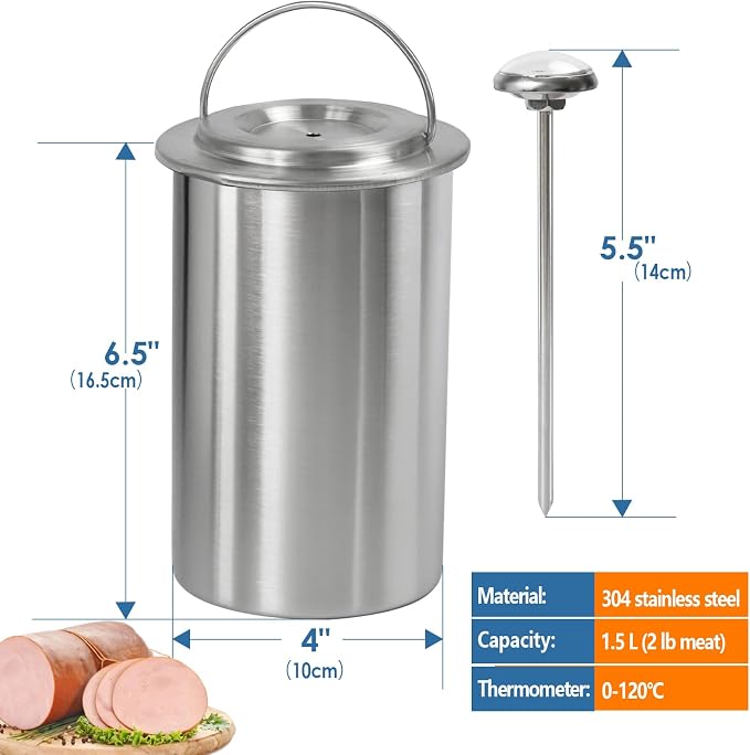 Stainless Steel Ham Maker Meat Press Cooker for Making Healthy Homemade Deli Meat with Thermometer - Kitchen Bacon Pressure Cookers Boiler Pot Pan Stove