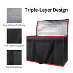 Bodaon Insulated Food Delivery Bag, XX-Large Reusable Grocery Shopping Bags, Picnic Cooler Bag Zipper/Zippered Top Cold, Black with Red Edge, 1-Pack | Reusable Grocery Shopping Bags, Picnic Cooler Bag, Zipper/Zippered Top Cold, Commercial Catering Pizz...