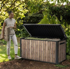 Outdoor Storage Box, Wood-Look Resin Deck Container, Indoor/Outdoor Storage, Ash Wood Brown (170 Gallon)