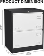 2 Drawer Metal Lateral Lock and Card Holder,Office Vertical Files Storage Cabinets w/Heavy 3 Section Slide Rail & Breathable Holes,for Legal/Letter/A4,Black+White