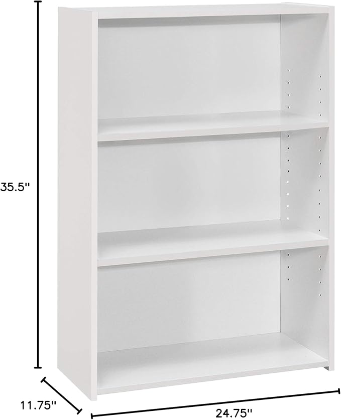 Monarch Specialties I BOOKCASE-36 H 3 Shelves Bookcase, White