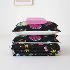 Kids Butterfly Comforter Set Full Size for Girls Colorful Flowers Leaves Bedding Set for Teens Black 7 Piece Bed in A Bag Super Soft All Season