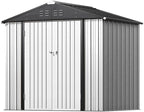Greesum 8×6FT Outdoor Storage Shed, Metal Patio Storaged Sheds with Lockable Doors, Sheds & Outdoor Storage for Bike, Backyard, Pool and Garden, White