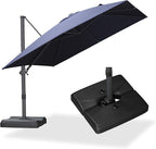 PURPLE LEAF 10' × 10' Patio Cantilever Umbrella with Base Outdoor Square Adjustable Offset Umbrellas with 360-degree Rotation and 8 Heavy Duty Metal Ribs for Garden Deck Pool Navy Blue