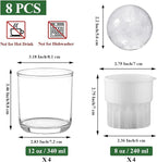 Berglander Whiskey Glasses Set of 8 (4 Bourbon Glasses, 4 Big Ice Ball Molds) 11.5 oz Reusable PET Clear Plastic Old Fashioned Glasses for Scotch Cocktail Cognac Vodka Liquor Cold Drink, Gifts for Men