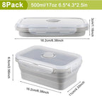 Set of 8 Silicone Collapsible Bowls for Camping with Vent Lid Silicone Storage Containers for Food Meal Preparation Square Bowl Microwave Freezer Dishwasher Safe(Gray,17 Oz/ 500 ml)