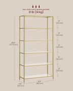 VASAGLE Bookcase, 6-Tier Bookshelf, Slim Shelving Unit for Bedroom, Bathroom, Home Office, Tempered Glass, Steel Frame, Metallic Gold ULGT503A01