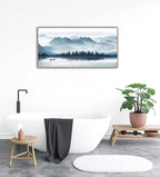 Indigo Framed Canvas Wall Art Misty Mountain Wall Pictures Foggy Lake Boat Canvas Painting Prints Forest Birds Canvas Wall Decor for Living Room Bedroom Decorations Framed 20" x 40" Natural