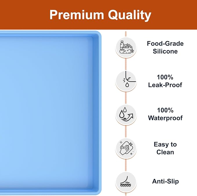 ukeetap 19" x 12" Extra Thick Silicone Mat Waterproof with Raised Edge, BPA Free Non-Slip Dog & Cat Food Mat, Feeding Mat for Food and Water Bowls, Spill Proof Mat to Protect Floors, Blue