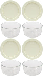 Pyrex 7202 1-Cup Bowls & 7202-PC Sour Cream Lids (4-Pack) - Made in USA | 7202-PC | Nonporous Surface | BPA-Free Covers | Stain-Resistant | Nestable Profile | Top-Rack Dishwasher-Safe