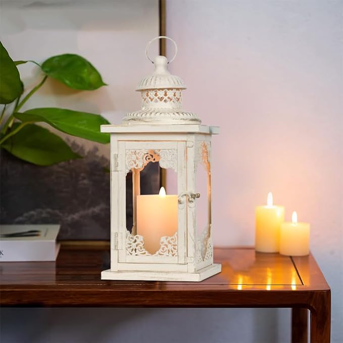 NEEDOMO Large Lanterns Decorative Indoor, 14'' Vintage Outdoor Lanterns with Clear Glass, Metal Candle Holder Lantern Rustic Farmhouse Shelf Decor for Indoor Outdoor Events Wedding and Party