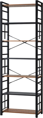 HOMBAZAAR Bookshelf,7 Tier Tall Bookshelf with Metal Frame,Open Bookshelves and Bookcases,Industrial Book Shelf for Living Room,Home Office and Bedroom,Rustic Brown